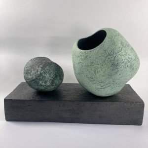 Ceramic Plinth with Jade Round Vessel and Solid